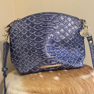 Brahmin Iridescent Blue Textured Crossbody Bag